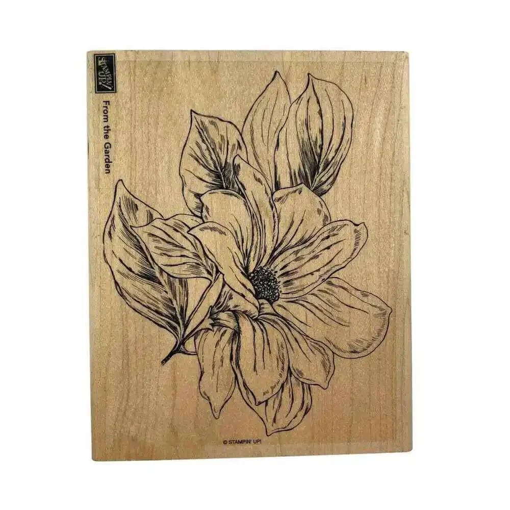 STAMPIN UP From The Garden Large Magnolia Flower Wood Mounted Rubber Stamp 5x6